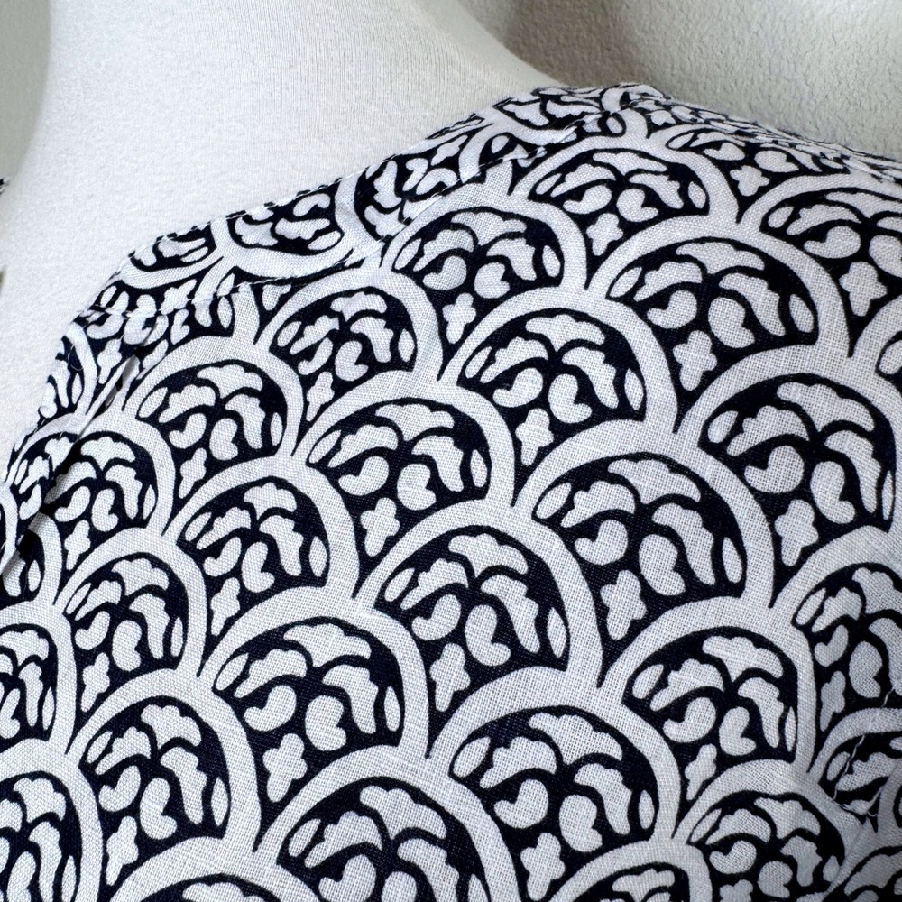 TALBOTS NEW 100% Linen Tunic Top XL Roll Tab Long Sleeve Navy White Tab Front - Picture 3 of 9